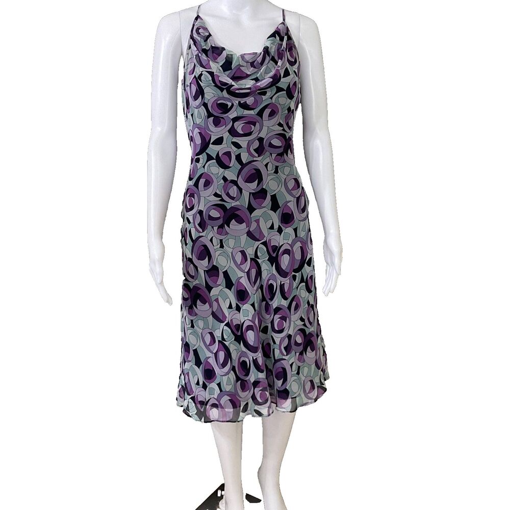 VTG. LAUNDRY Shelli Segal Fairy silk slip Dress Women's 6 purple artsy w pin